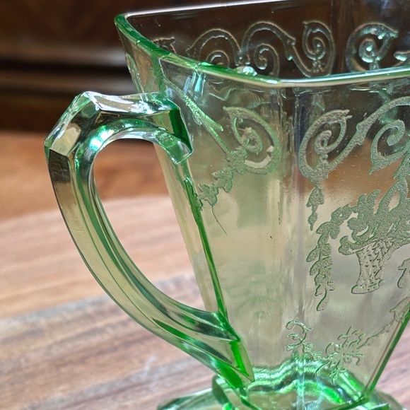 Fostoria June Etched Green Uranium Glass Creamer | Art Deco Depression Era - Picture 2 of 6